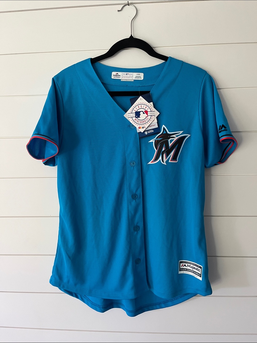 Majestic Miami Marlins Bright Teal Short-Sleeve Button Jersey